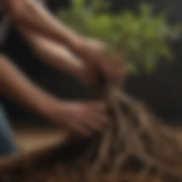 A close-up of roots being handled responsibly during the removal process.