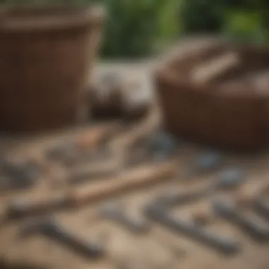 Selection of tools and materials used for wicker restoration