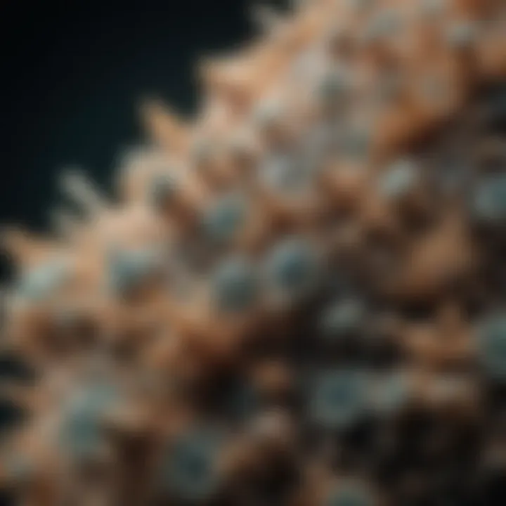 Close-up of mold spores under a microscope