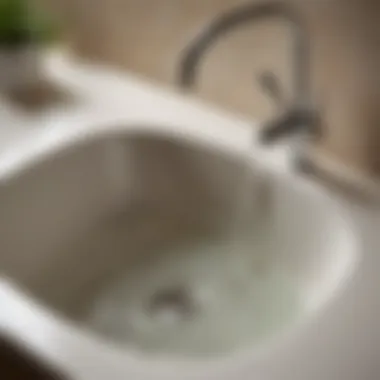 A close-up view of a clogged sink with standing water