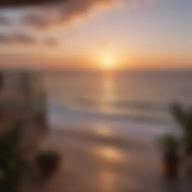 Scenic sunset view from an Airbnb balcony overlooking the beach