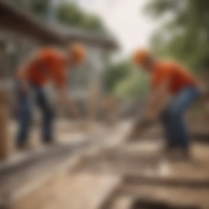 Construction workers collaborating on a deck project