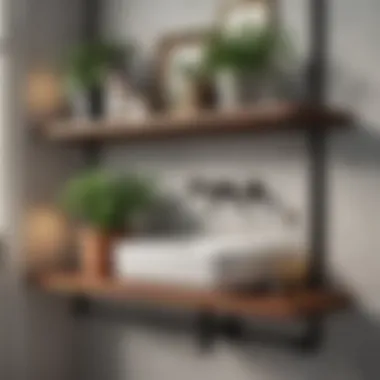 Vintage bathroom shelf featuring antique decor and plants