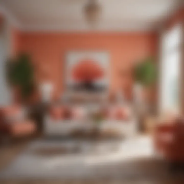 A bright and airy living room showcasing coral accents