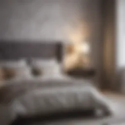 Elegant bedroom showcasing harmonious bedding and wallpaper combination