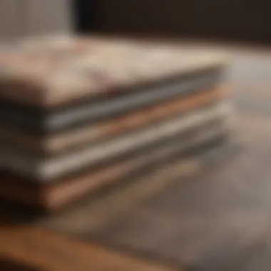 Durable upholstery fabric samples displayed on a table.