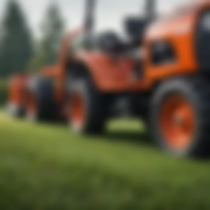 Close-up of cutting width feature on a lawn tractor