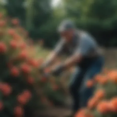 Ohio gardener tending to rose bushes