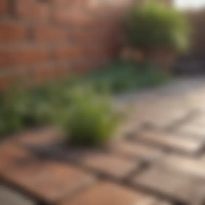 Close-up of weeds on a brick patio