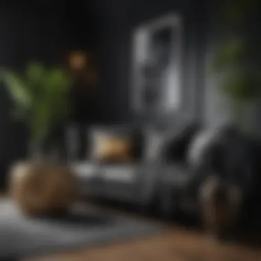 Chic Decorative Accents for Black Spaces Stylish black living room with unique decorative accents