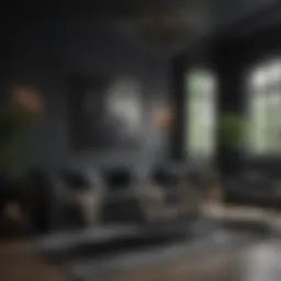 Elegant black living room with contrasting decor
