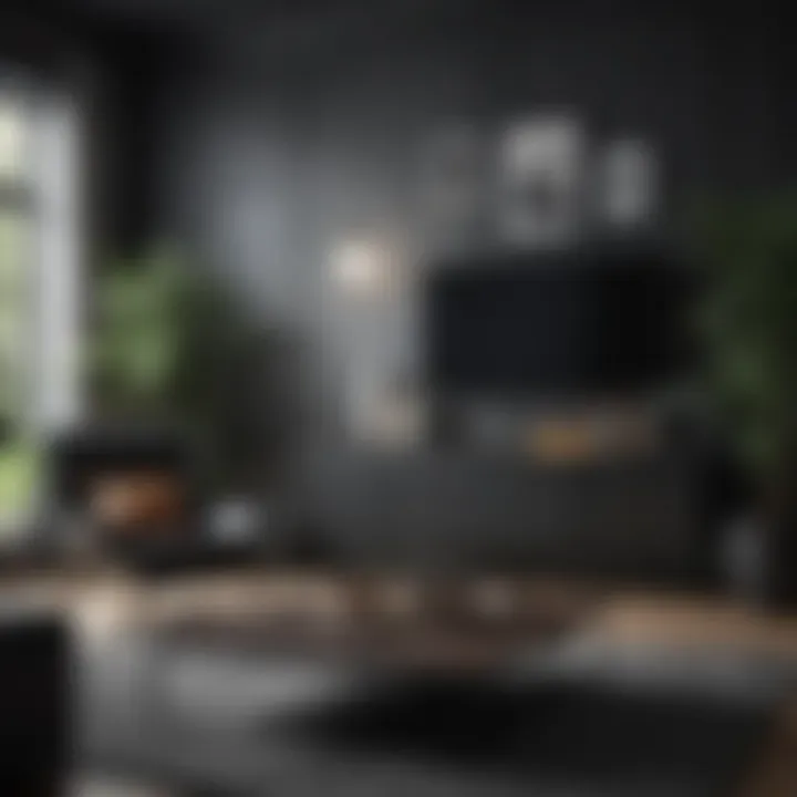 Modern black living room showcasing furniture selection