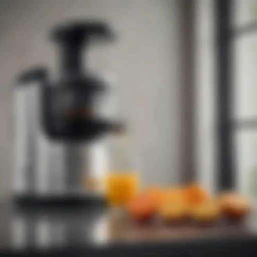 Close-up view of Breville juicer highlighting its sleek design and robust features