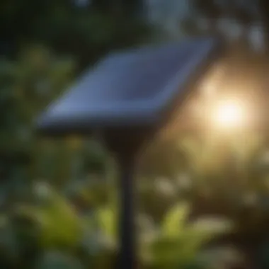 Close-up of a bright solar garden light