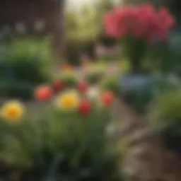 Colorful spring bulbs in a garden bed