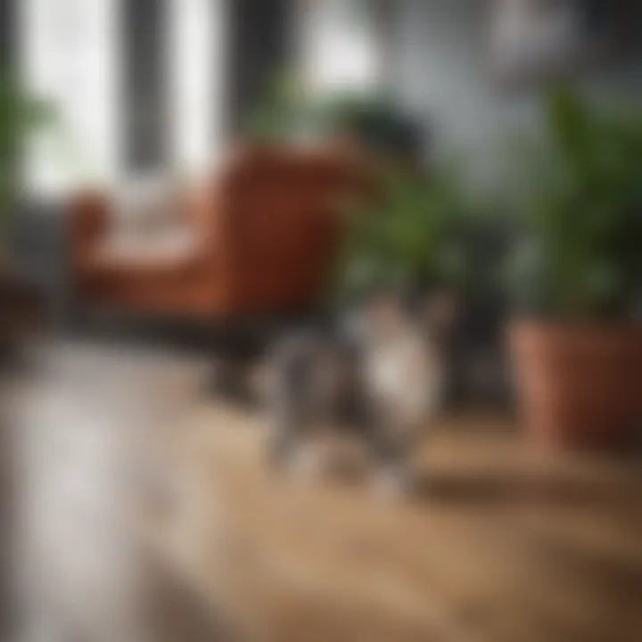 A close-up of popular cat-safe floor plants arranged elegantly in a cozy living room.