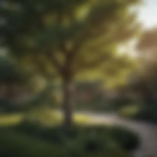 Lush backyard with a variety of shade trees