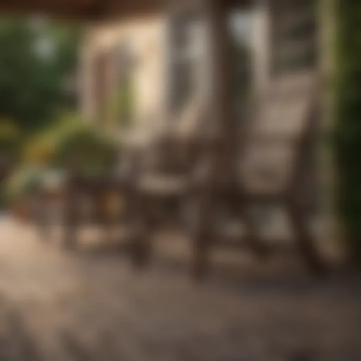 An outdoor patio scene with well-maintained painted furniture.