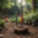 A variety of root removal tools displayed strategically in a garden setting