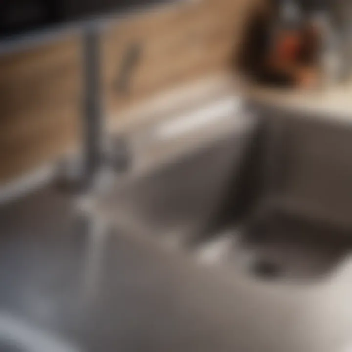 Close-up of a stainless steel sink undergoing maintenance
