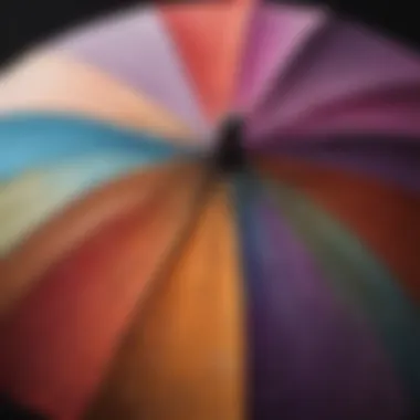 Close-up of fabric patterns on a colorful umbrella