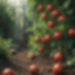 Vibrant garden showcasing tomatoes with companion plants