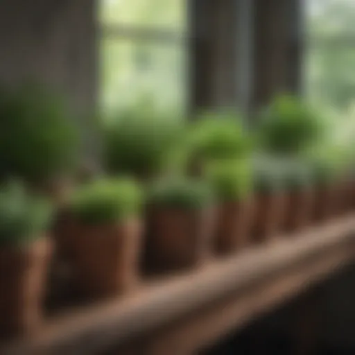 A vibrant array of herbs in various containers showcasing diversity