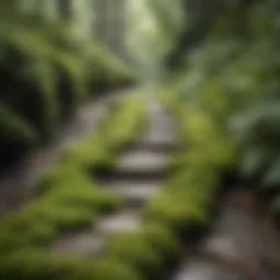 Lush green moss on stone pathway