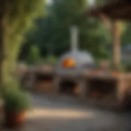 A vibrant outdoor pizza oven surrounded by fresh ingredients