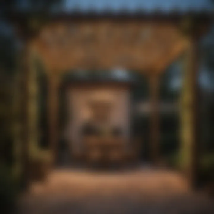 String lights draping over a garden pergola
