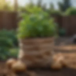 Garden bag filled with healthy potato plants