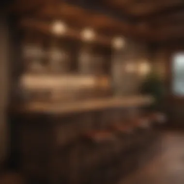 Rustic home bar setup featuring wood elements and warm lighting