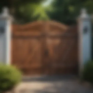 A beautifully designed wooden fence with an elegant gate