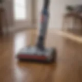 Cordless vacuum on hardwood floor with pet hair