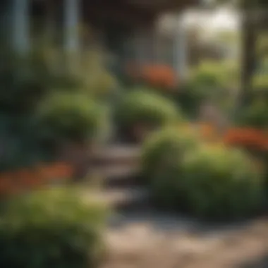 A beautifully landscaped small yard showcasing diverse plant arrangements