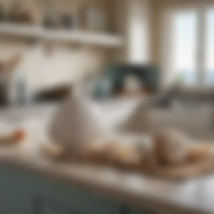 Decorative accessories in a kitchen that enhance a beachy vibe, including seashell decor and nautical elements