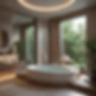 Serene and Inviting Bathroom Atmosphere with Jacuzzi A serene and inviting bathroom atmosphere with a jacuzzi