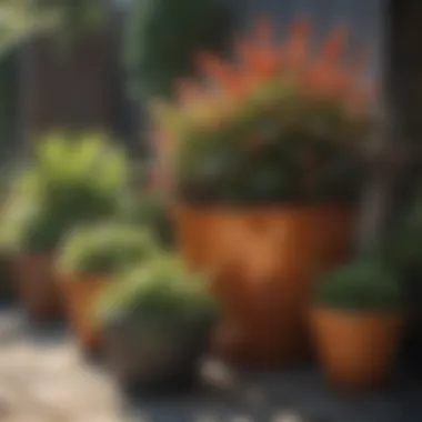 A Lively Display of Container Gardening Vibrant container garden showcasing a variety of plants in unique pots