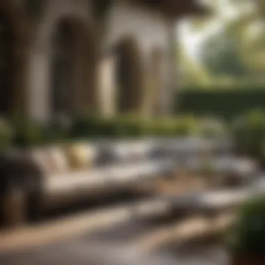 Elegant Outdoor Seating Arrangement Elegant outdoor seating arrangement with cushions and throws