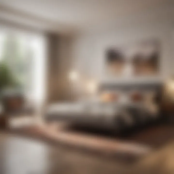 Spacious bedroom layout with proper rug placement