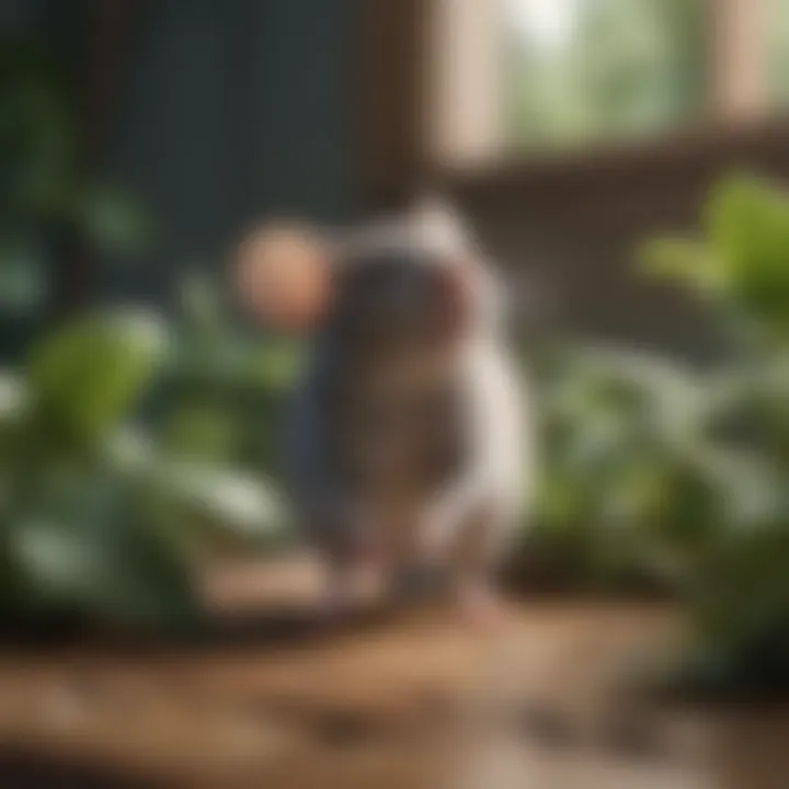 Mouse approaching peppermint leaves