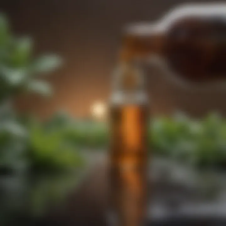 Bottle of peppermint oil with leaves