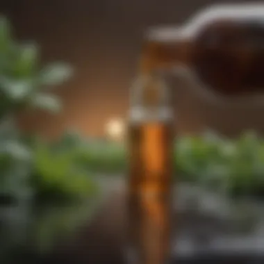 Peppermint Oil Extraction Bottle of peppermint oil with leaves