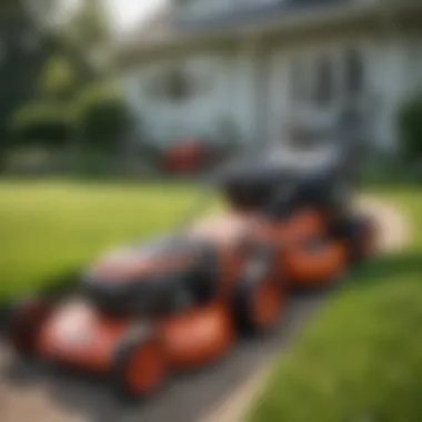 Eco-friendly electric lawn mower parked beside a traditional gas mower