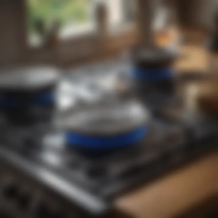 Close-up of a ceramic stove top being cleaned