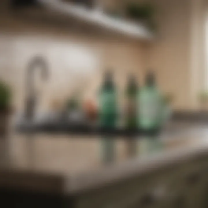 Natural cleaning products arranged on a kitchen counter