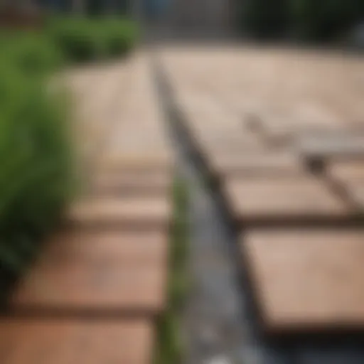 Close-up of grass growing between pavers, showcasing the challenge