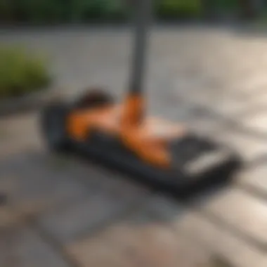 Manual removal of grass between stone pavers using a tool