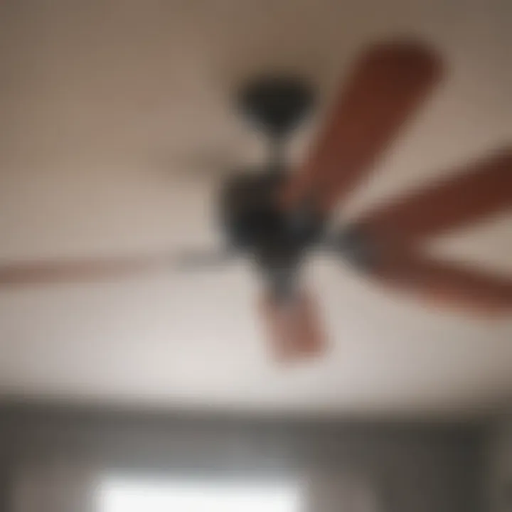 Close-up of a dusty ceiling fan blade before cleaning