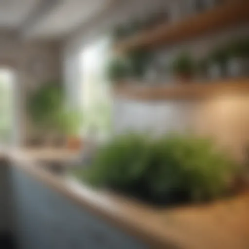 A serene kitchen environment with fresh herbs and air circulation